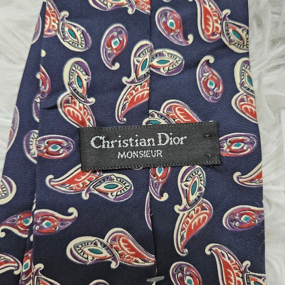 Christian Dior Men's Paisley 100% Silk Neck Tie - Picture 6 of 6